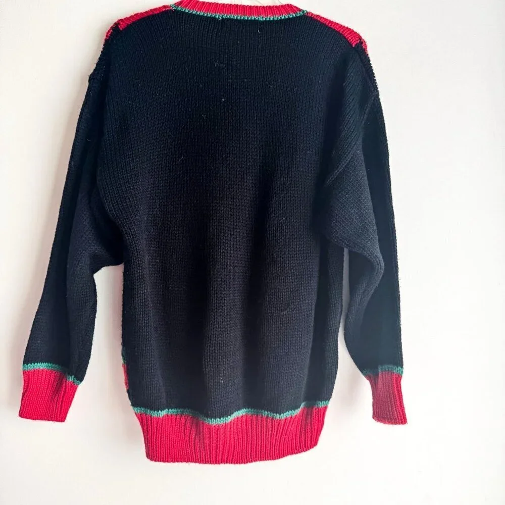 Vintage Country Romance Poinsettia Print Christmas Cardigan Sweater L